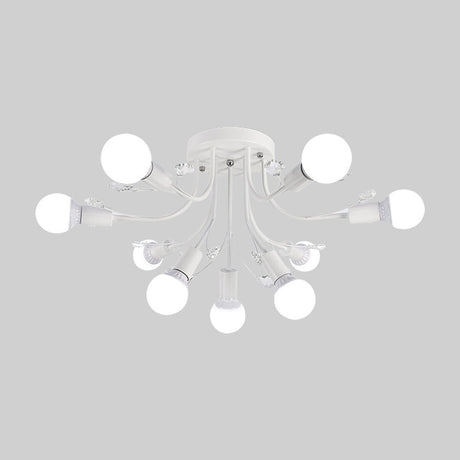 Black/White/Gold Metal Curved Arms Semi Flush Mount Light - Nordic Style 6/9 Lights Bedroom Ceiling