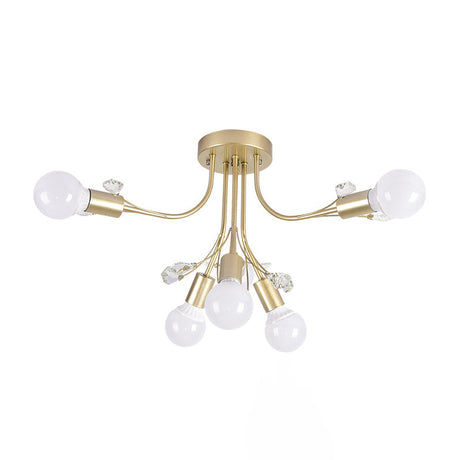 Black/White/Gold Metal Curved Arms Semi Flush Mount Light - Nordic Style 6/9 Lights Bedroom Ceiling