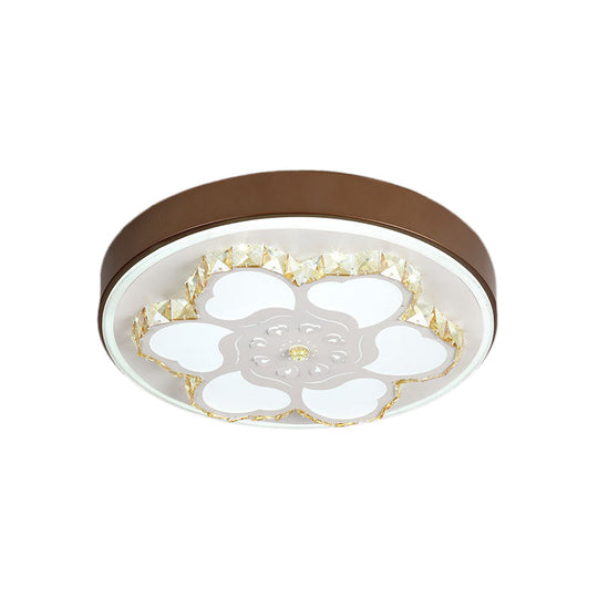 Modern Crystal Led Ceiling Mount Light With White Acrylic Flower Pattern And 3 Color Options