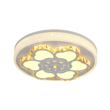 Modern Crystal Led Ceiling Mount Light With White Acrylic Flower Pattern And 3 Color Options