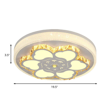 Modern Crystal Led Ceiling Mount Light With White Acrylic Flower Pattern And 3 Color Options