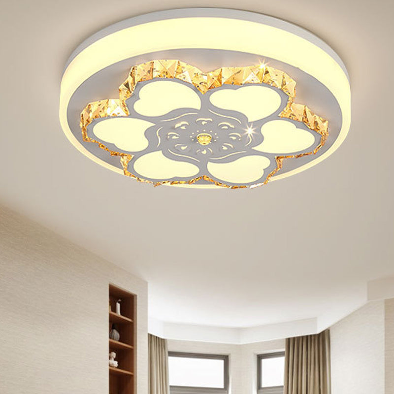 Modern Crystal Led Ceiling Mount Light With White Acrylic Flower Pattern And 3 Color Options / D