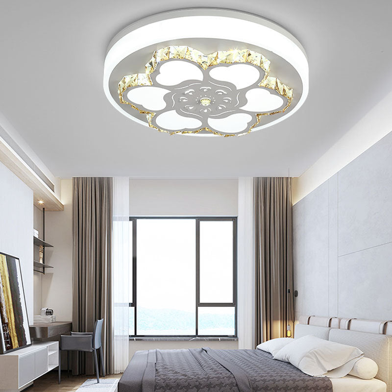 Modern Crystal Led Ceiling Mount Light With White Acrylic Flower Pattern And 3 Color Options / D