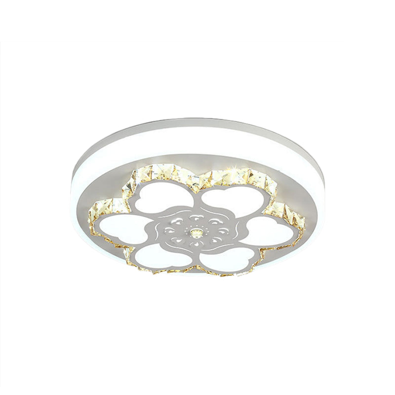 Modern Crystal Led Ceiling Mount Light With White Acrylic Flower Pattern And 3 Color Options