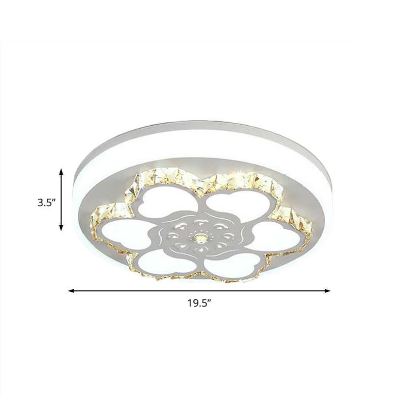 Modern Crystal Led Ceiling Mount Light With White Acrylic Flower Pattern And 3 Color Options