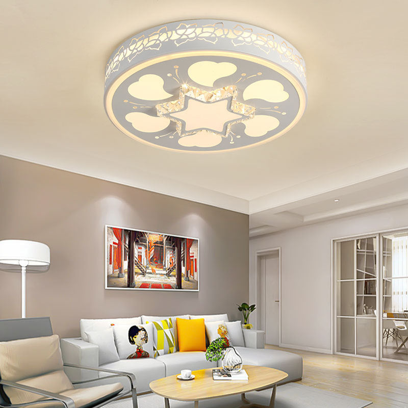 Modern Brown/White Circle Flush Ceiling Light With Led Acrylic & Crystal In White - 3 Color