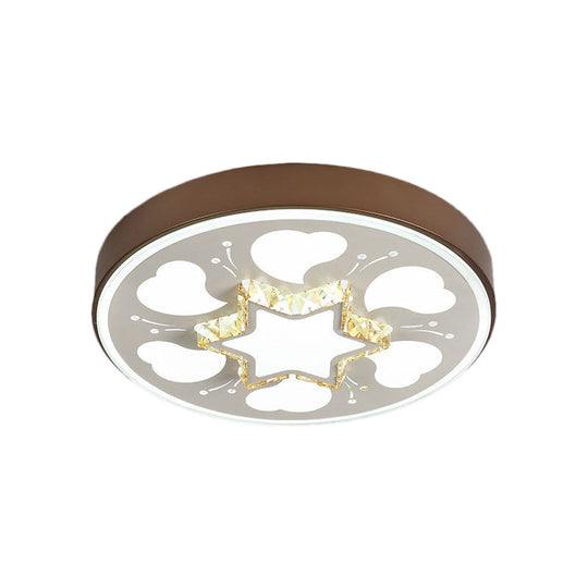 Modern Brown/White Circle Flush Ceiling Light With Led Acrylic & Crystal In White - 3 Color