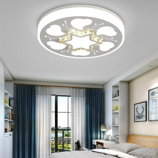 Modern Brown/White Circle Flush Ceiling Light With Led Acrylic & Crystal In White - 3 Color