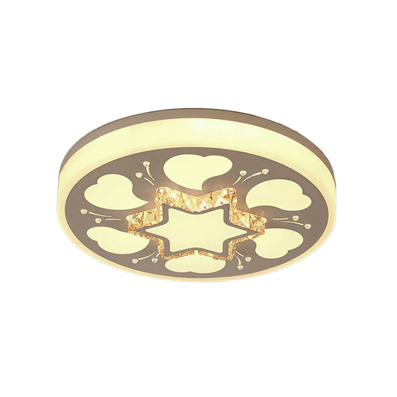 Modern Brown/White Circle Flush Ceiling Light With Led Acrylic & Crystal In White - 3 Color