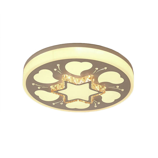 Modern Brown/White Circle Flush Ceiling Light With Led Acrylic & Crystal In White - 3 Color
