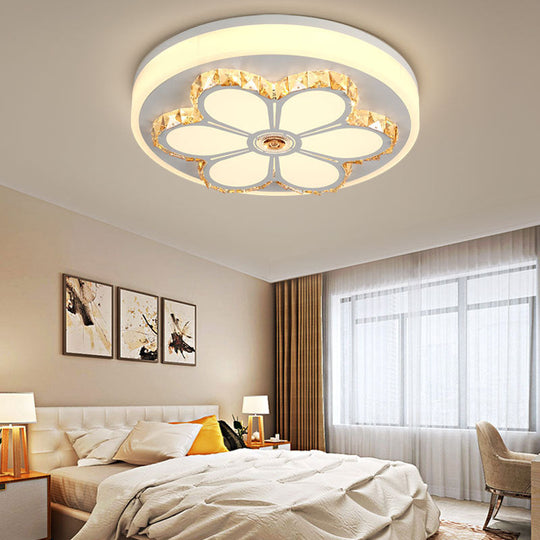 Modern Crystal And Acrylic Flush Ceiling Light With Flower Pattern White/3 Color Led Brown/White
