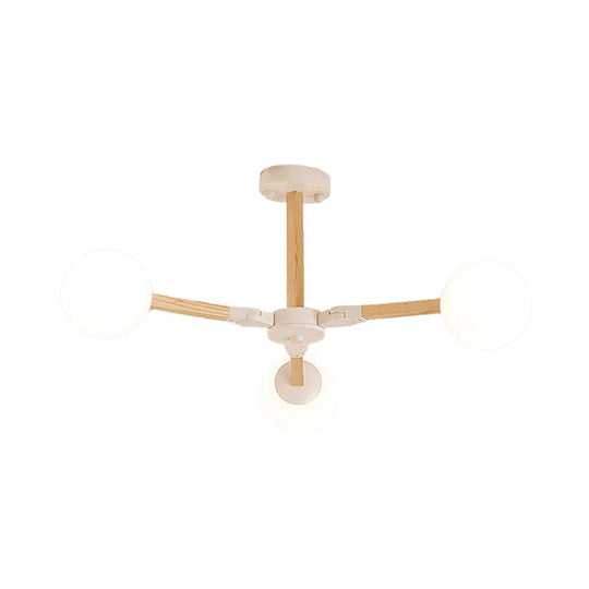 Contemporary Wood Branch Chandelier With White/Black/Gold Finish 3/6/9 Lights And White Glass Shade