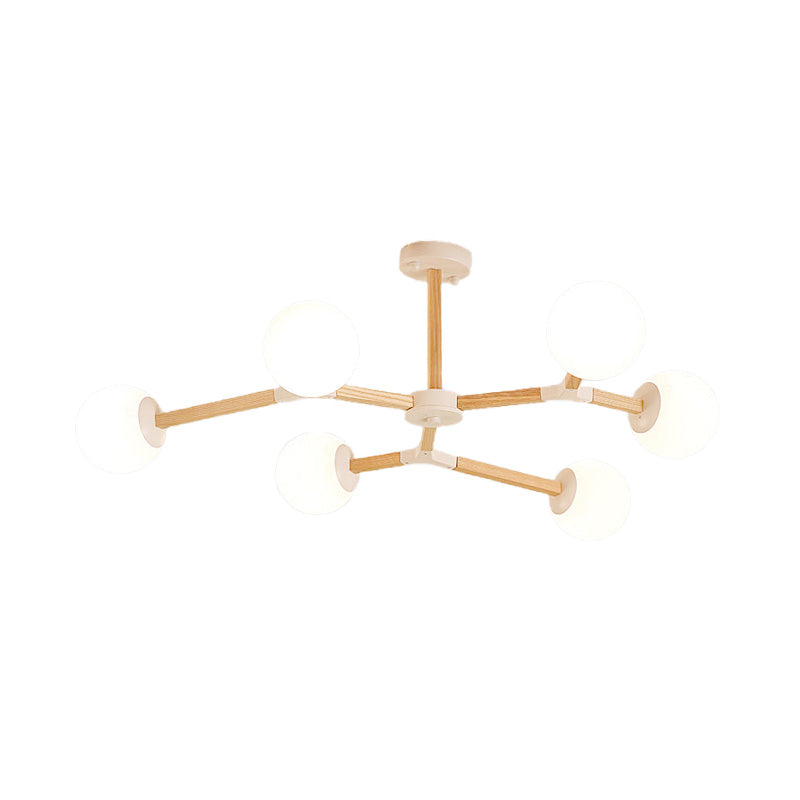 Contemporary Wood Branch Chandelier With White/Black/Gold Finish 3/6/9 Lights And White Glass Shade