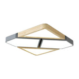 Nordic Wood And Metal Led Square Ceiling Mount Light In Gray/White/Green With Warm/White/Neutral
