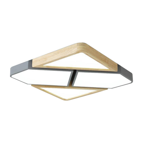 Nordic Wood And Metal Led Square Ceiling Mount Light In Gray/White/Green With Warm/White/Neutral