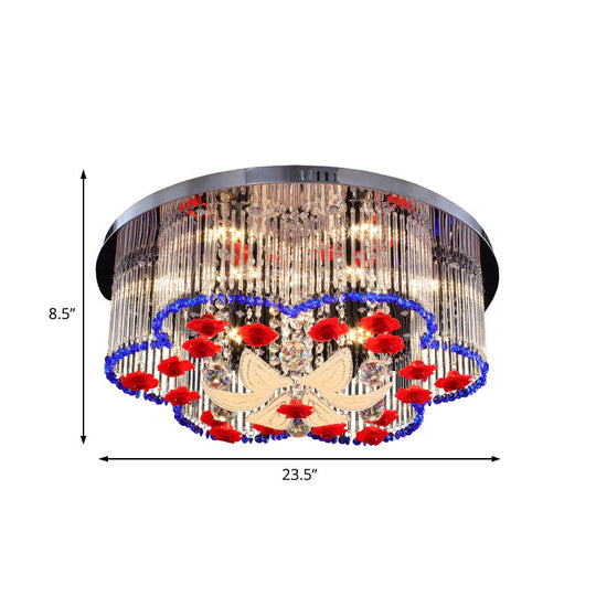 Modern Led Crystal Prism Ceiling Light With Flower Design In Blue And Red 19.5’/23.5’ Width