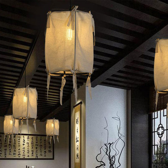 Modern Fabric Lantern Pendant Light For Restaurant - 1 White 3 Width Options