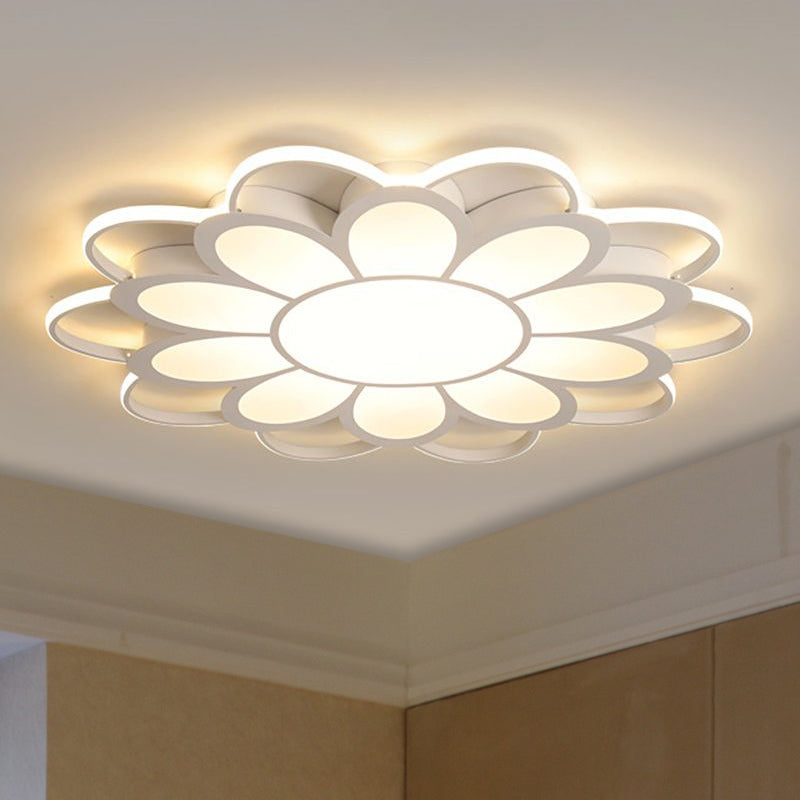 Contemporary Led Ceiling Light: 20.5/27/31.5 Dia White Metal Flush Mount Fixture For Living Room