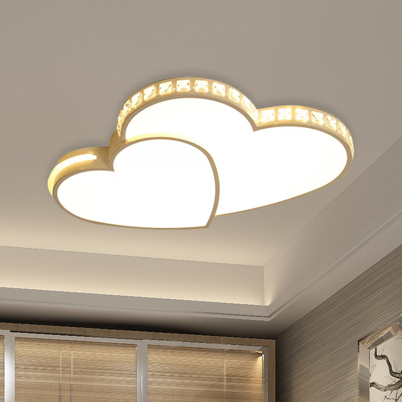 20.5’/24.5’ Double Heart Flush Mount Crystal Led Ceiling Light Fixture - Warm/White For Bedroom
