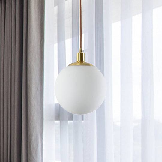 Milky Glass Ball Pendant Light: Modern Led Ceiling Lamp In Brass (6’/8’/10’ Wide)