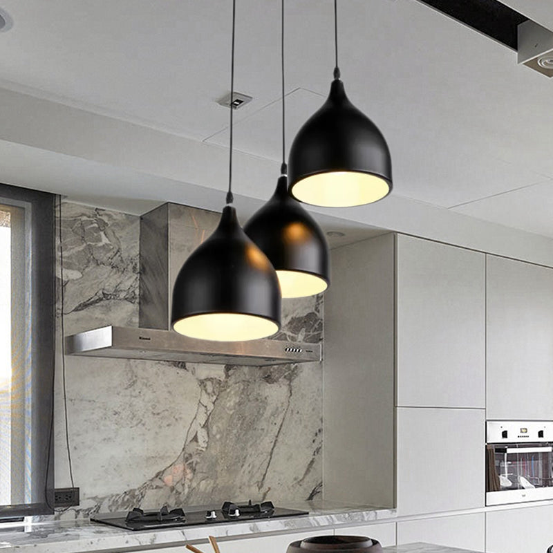 Modern Metal 3-Light Pendant In Black/White With Round/Linear Canopy
