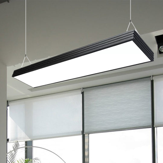 Sleek Led Office Pendant Lamp - Silver/Black Ridged Metal Shade Simplicity Ceiling Light Ideal For