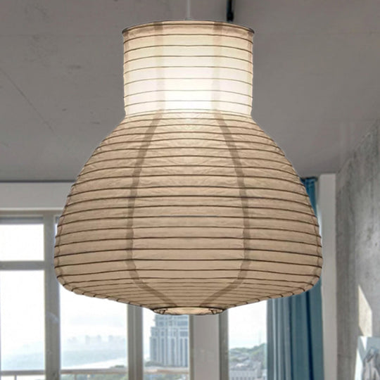 Retro Fabric Lantern Ceiling Pendant - 1-Light White Lamp Kit In 3 Sizes