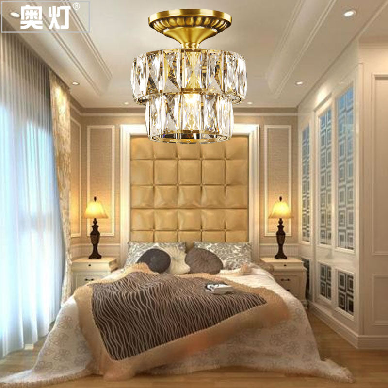 Vintage Brass/Clear Ceiling Mount Light With Crystal Accent - Perfect For Hallway Brass / A