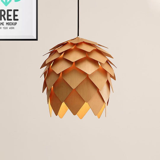 Pinecone Pendant Lighting - Lodge Style Wood Ceiling Fixture In Beige