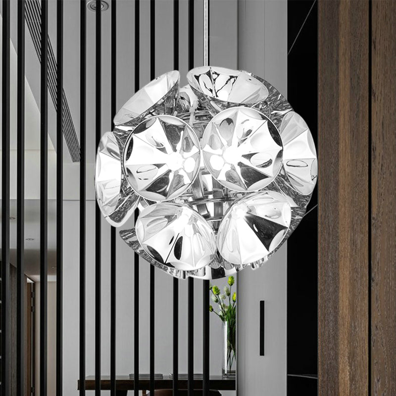 Modern Ball Pendant Light In Chrome/Gold With Led White/Warm 7’/11’ Dia