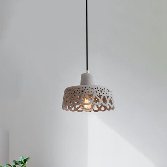 Nordic Style Concrete Pendant Lighting: Etched 1-Light Grey/White/Yellow Hanging Light With