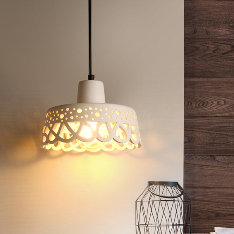 Nordic Style Etched Pendant Lighting: Concrete 1-Light Grey/White/Yellow With Geometric/Bell/Flared