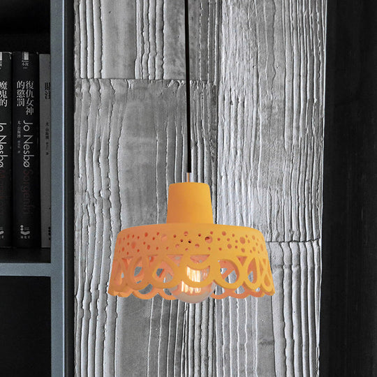 Nordic Style Etched Pendant Lighting: Concrete 1-Light Grey/White/Yellow With Geometric/Bell/Flared