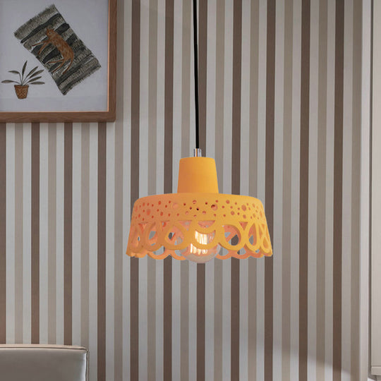 Nordic Style Etched Pendant Lighting: Concrete 1-Light Grey/White/Yellow With Geometric/Bell/Flared