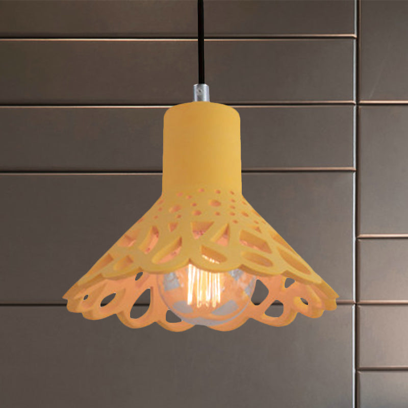 Nordic Style Etched Pendant Lighting: Concrete 1-Light Grey/White/Yellow With Geometric/Bell/Flared