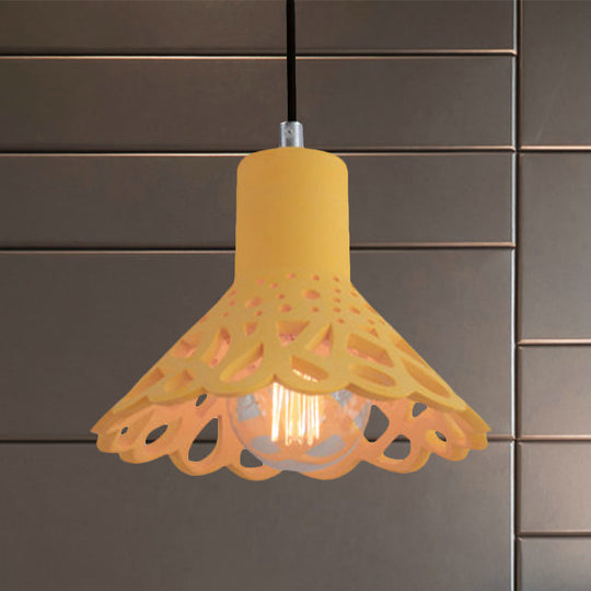 Nordic Style Etched Pendant Lighting: Concrete 1-Light Grey/White/Yellow With Geometric/Bell/Flared