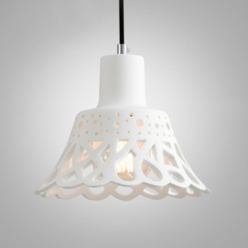 Nordic Style Concrete Pendant Lighting: Etched 1-Light Grey/White/Yellow Hanging Light With