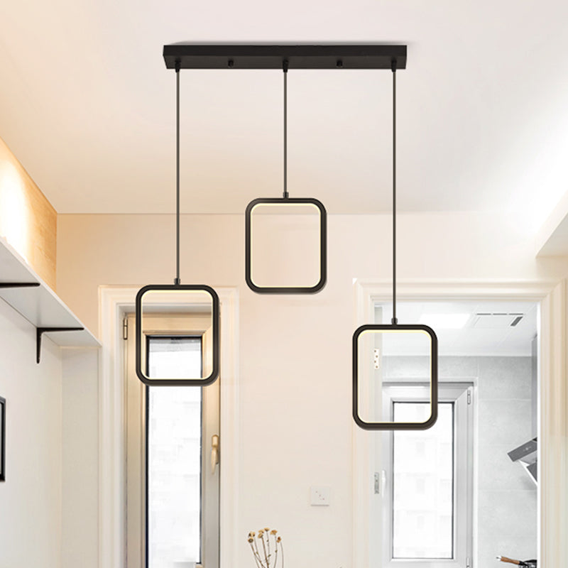 Contemporary Led Acrylic Ceiling Light Fixture - Black/White Square Drop Pendant In Warm/White
