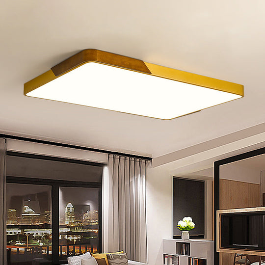 Modern Led Flush Mount Ceiling Lamp With Gold Metal Wood Finish And Acrylic Diffuser -