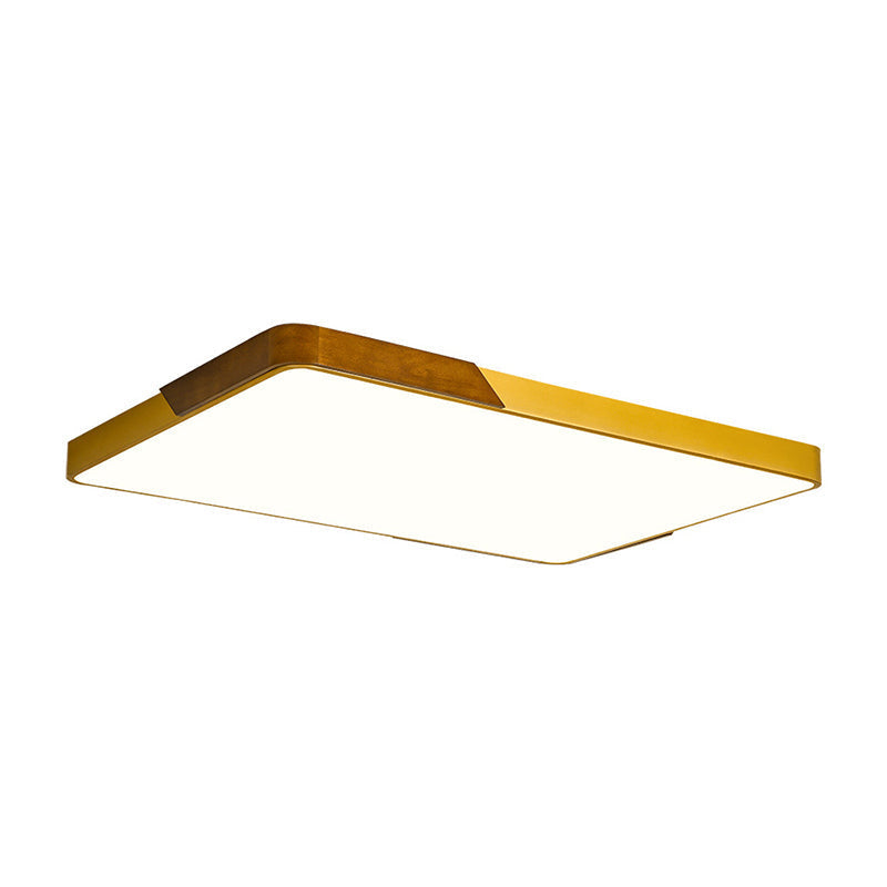 Modern Led Flush Mount Ceiling Lamp With Gold Metal Wood Finish And Acrylic Diffuser -