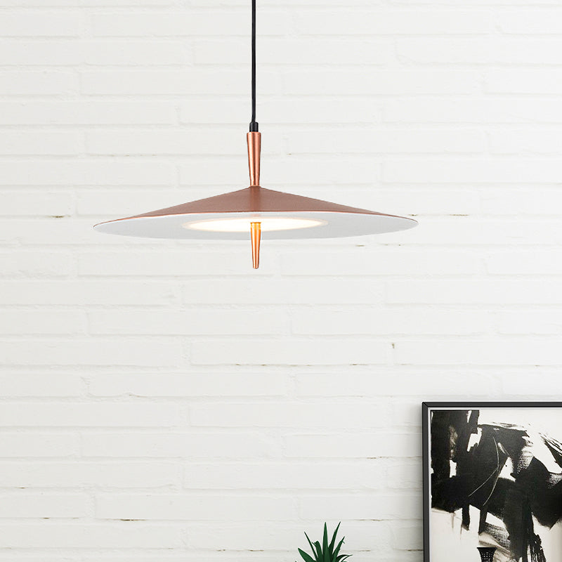 Contemporary Rose Gold Slim Led Pendant Light With Acrylic Shade And White Glow