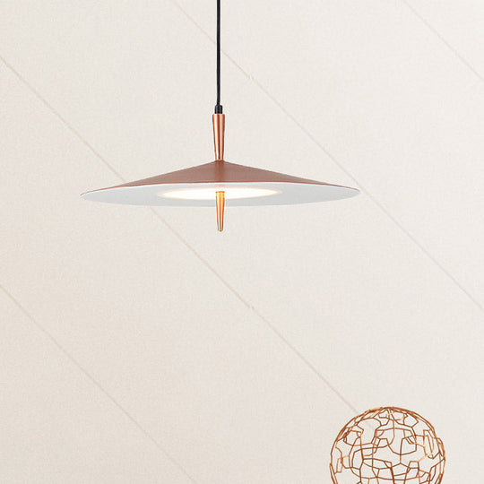 Contemporary Rose Gold Slim Led Pendant Light With Acrylic Shade And White Glow