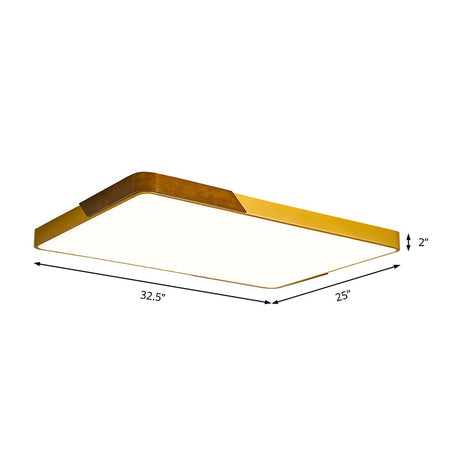 Modern Led Flush Mount Ceiling Lamp With Gold Metal Wood Finish And Acrylic Diffuser -