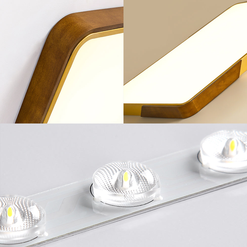 Modern Led Flush Mount Ceiling Lamp With Gold Metal Wood Finish And Acrylic Diffuser - 16/19.5/25.5