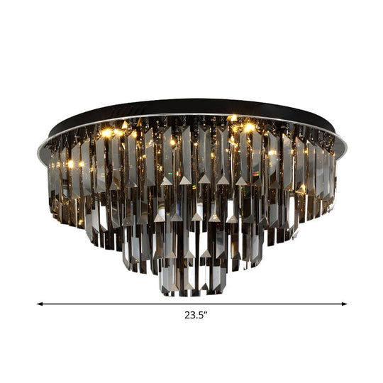 Contemporary Crystal Led Ceiling Mount Light - Smoke Gray Layered Design For Dining Room