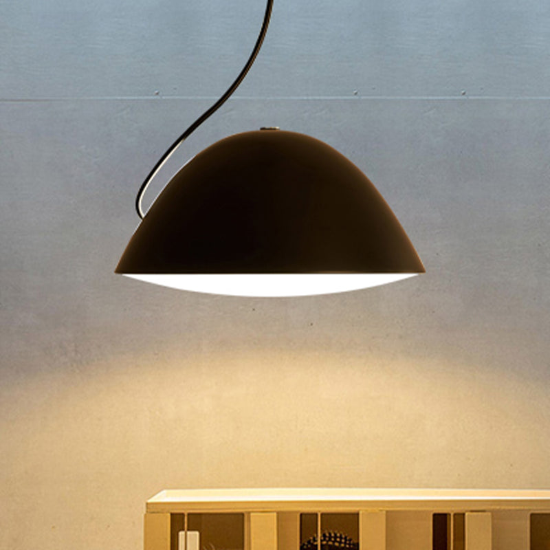 Contemporary Black/White Dome Pendant Light - Stylish Metal Suspension For Dining Room