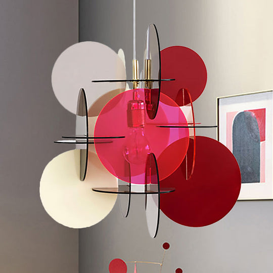 Modern Nordic Pendant Light With Colorful Acrylic Shade And Disc Ceiling Fixture Red