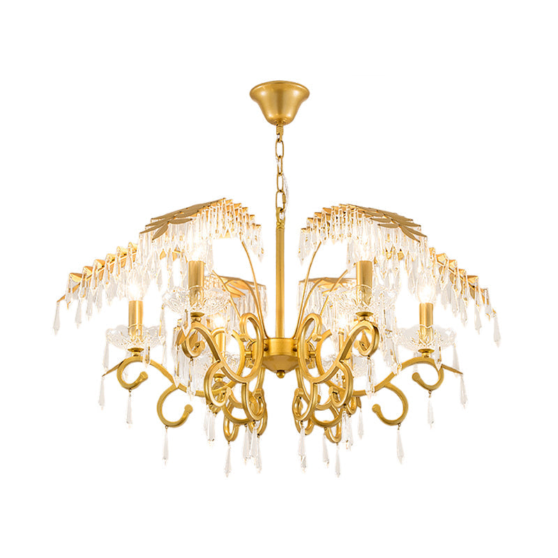 Vintage Style Branch Chandelier With Metal & Crystal Lights Leaf Design In Gold