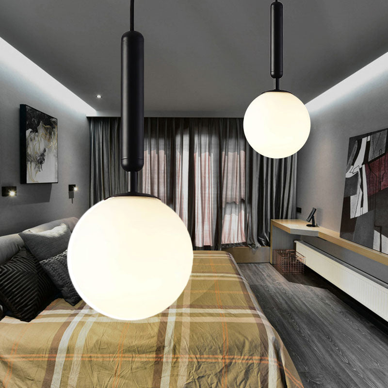 Modernist Spherical White Glass Pendant Light - 1 6/8/10 Wide Black/Gold Hanging Fixture Black / 6