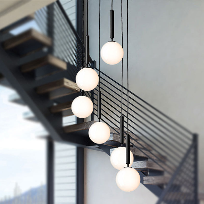 Modernist White Glass Pendant Light With Black/Gold Finish - Adjustable Sizes